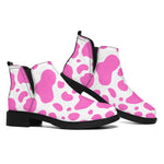 Pink And White Cow Print Flat Ankle Boots