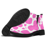 Pink And White Cow Print Flat Ankle Boots