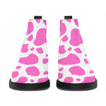 Pink And White Cow Print Flat Ankle Boots