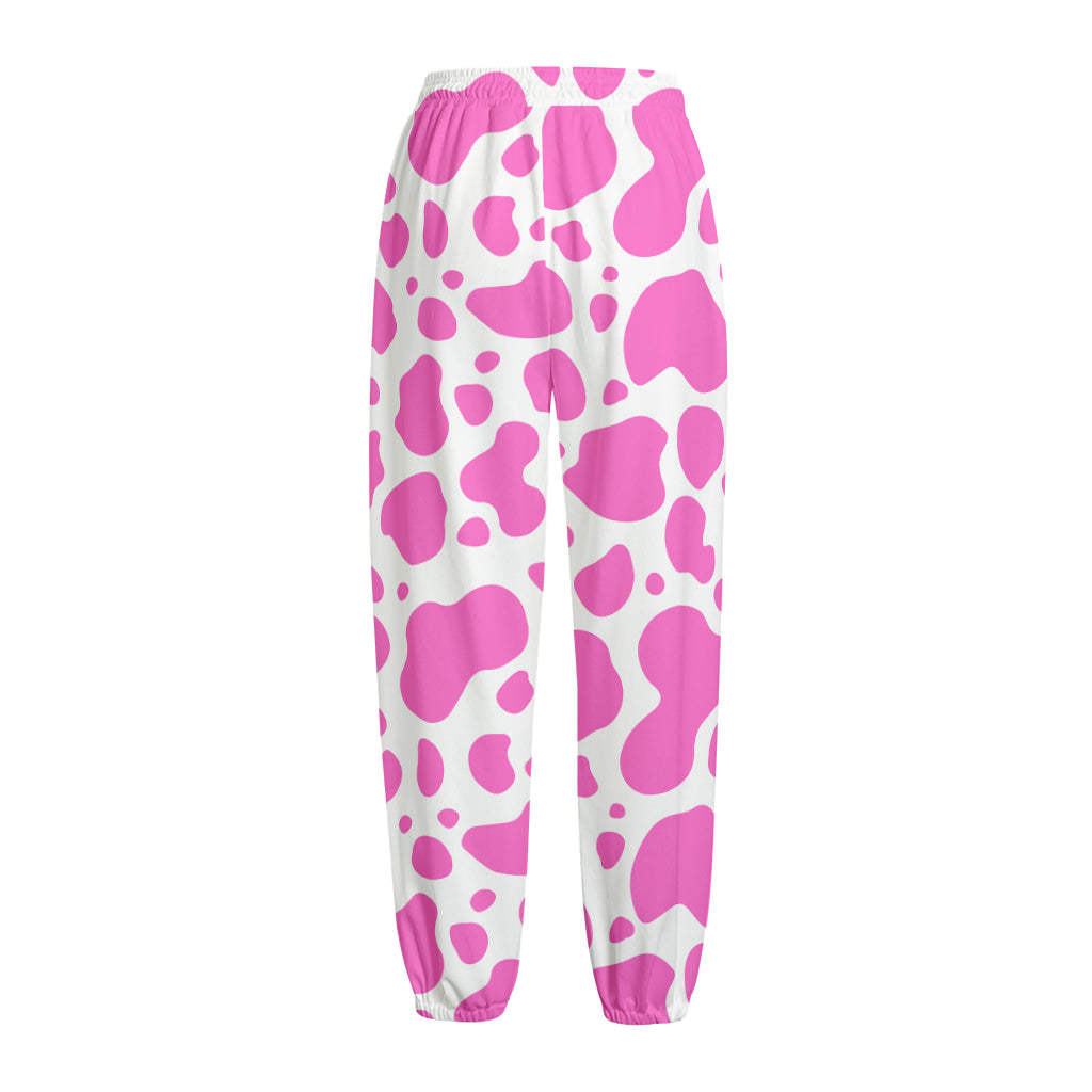 Pink And White Cow Print Fleece Lined Knit Pants