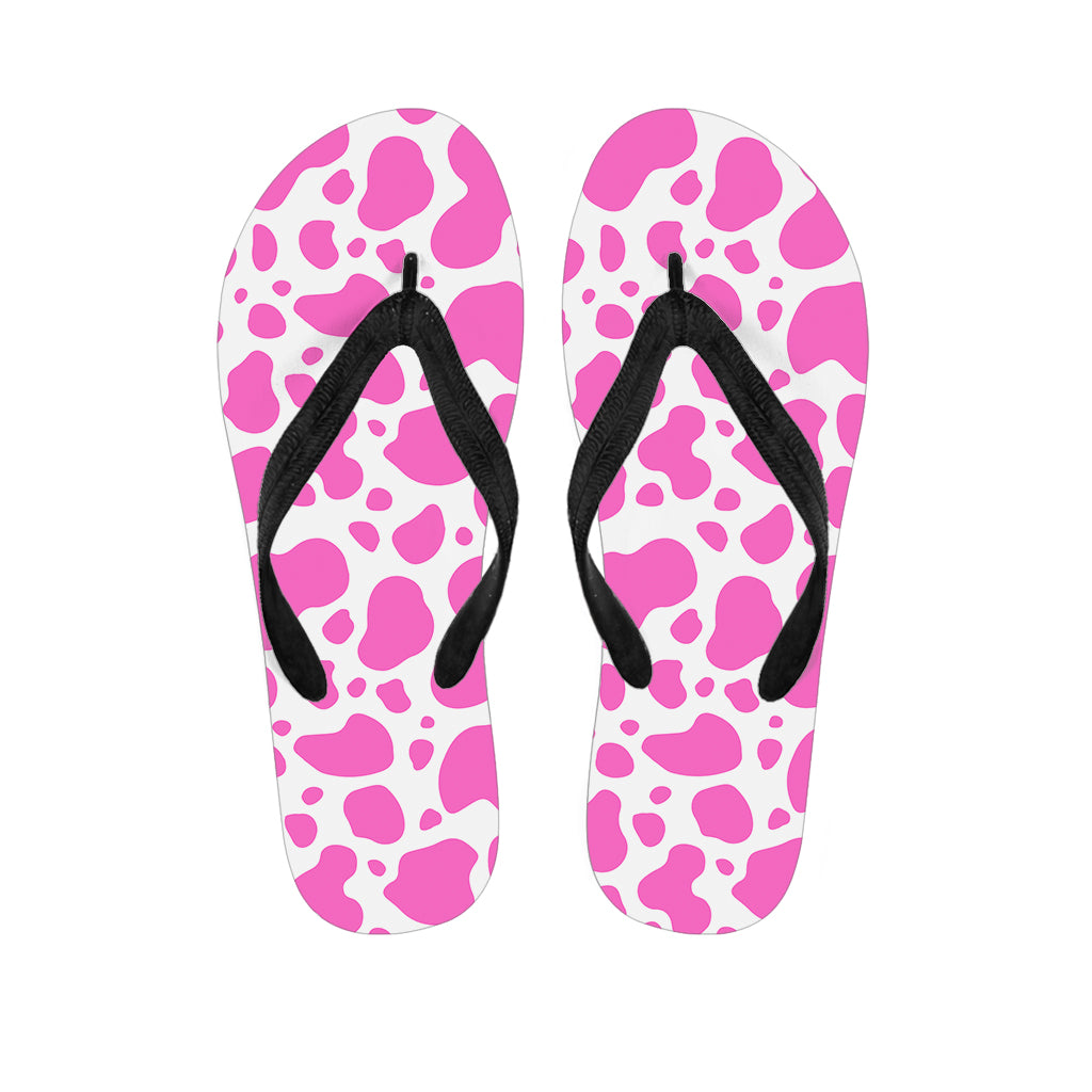 Pink And White Cow Print Flip Flops