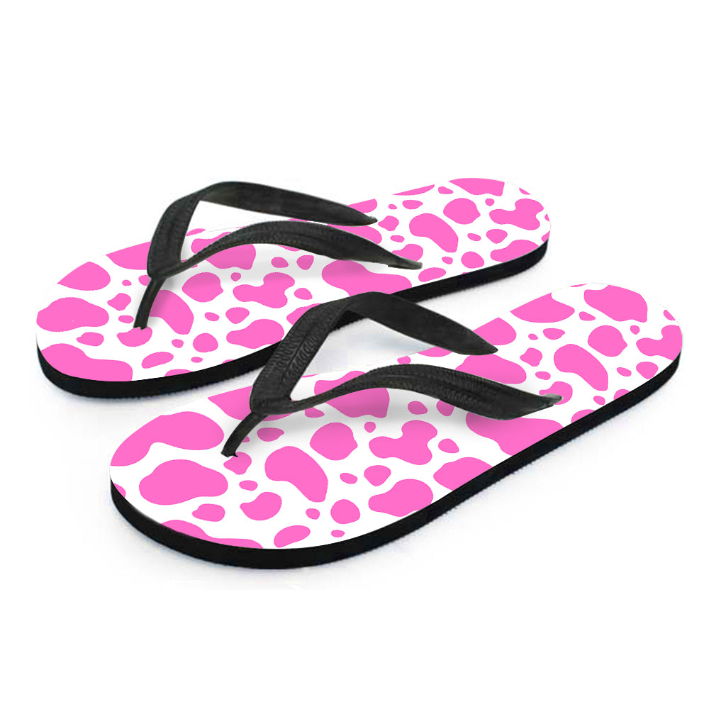 Pink And White Cow Print Flip Flops