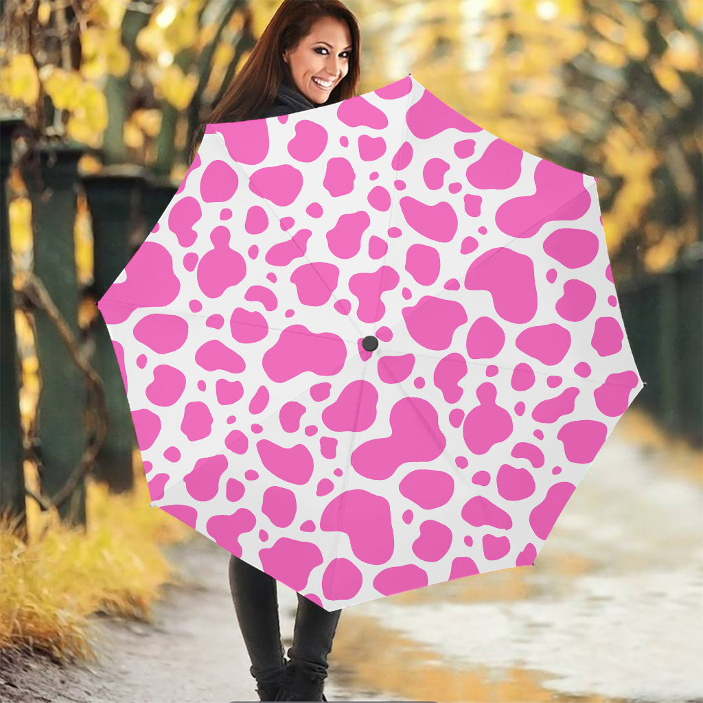 Pink And White Cow Print Foldable Umbrella