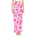 Pink And White Cow Print High Slit Maxi Skirt