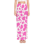 Pink And White Cow Print High Slit Maxi Skirt