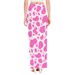Pink And White Cow Print High Slit Maxi Skirt