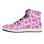Pink And White Cow Print High Top Leather Sneakers