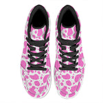 Pink And White Cow Print High Top Leather Sneakers