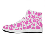 Pink And White Cow Print High Top Leather Sneakers