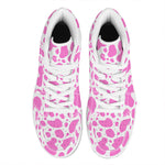 Pink And White Cow Print High Top Leather Sneakers