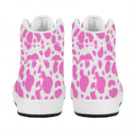 Pink And White Cow Print High Top Leather Sneakers