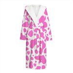 Pink And White Cow Print Hooded Bathrobe