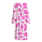 Pink And White Cow Print Hooded Bathrobe