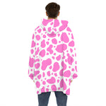 Pink And White Cow Print Hoodie Blanket