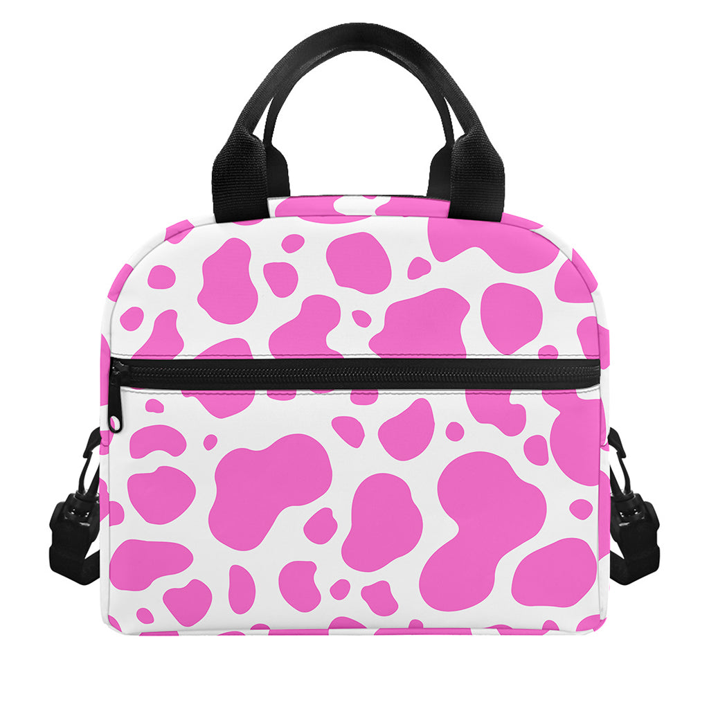 Pink And White Cow Print Insulated Lunch Bag