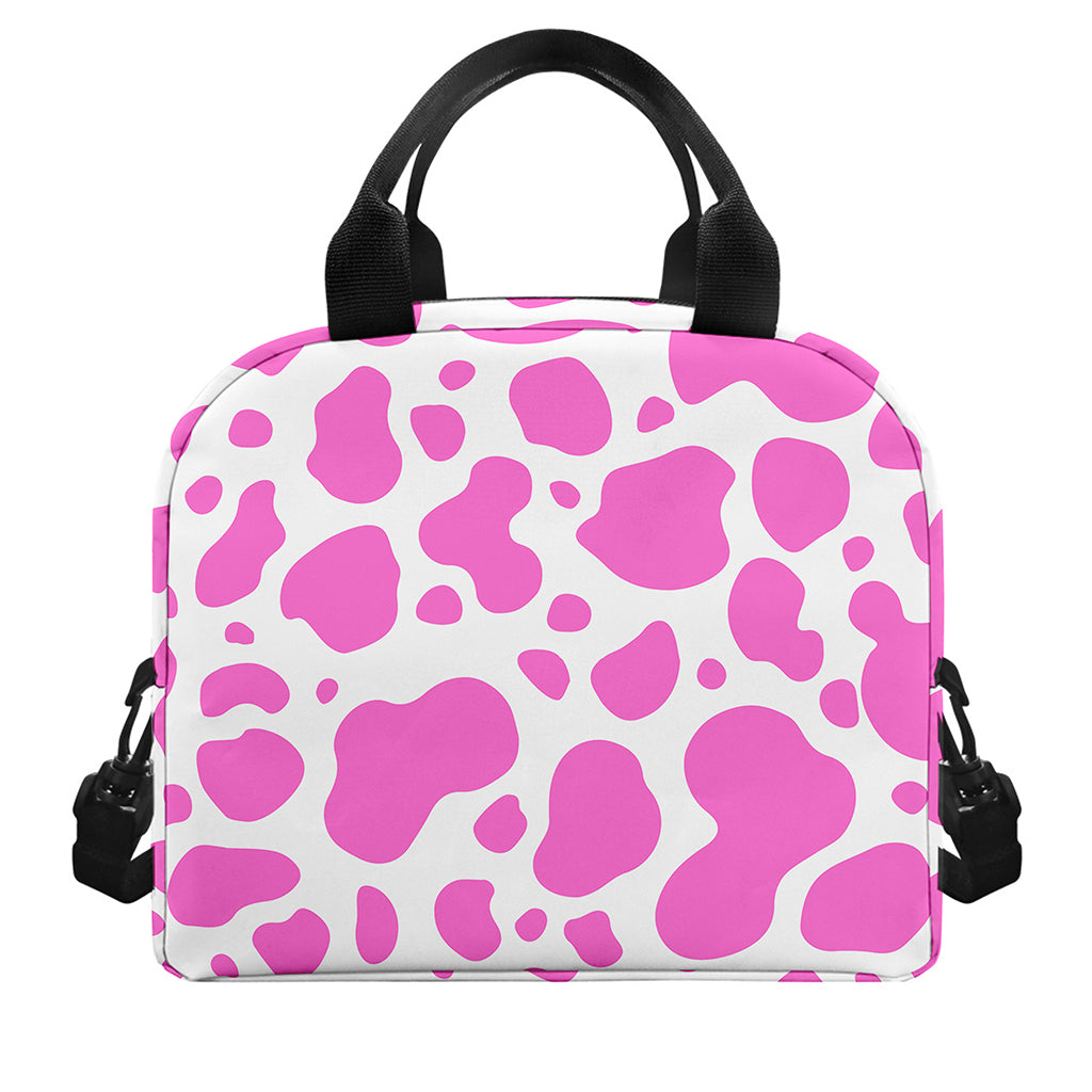 Pink And White Cow Print Insulated Lunch Bag