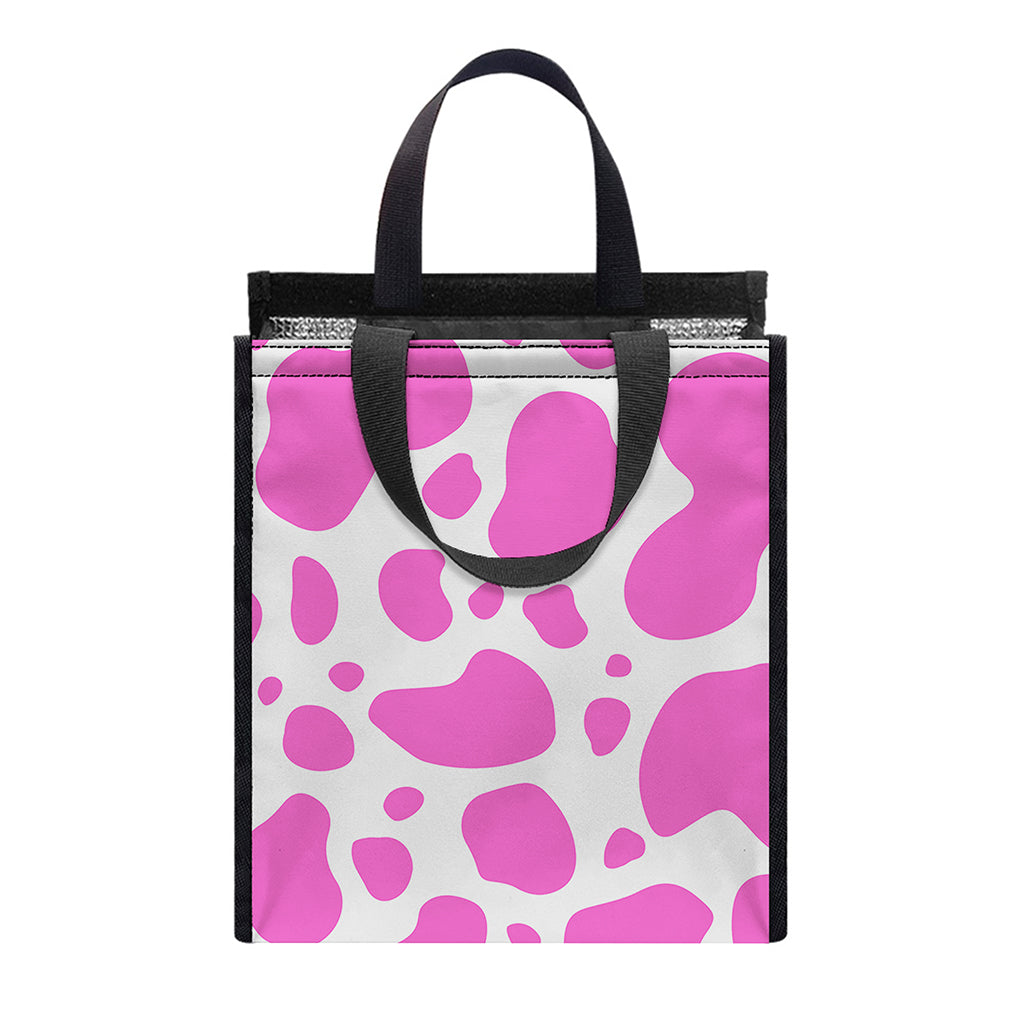 Pink And White Cow Print Insulated Lunch Tote
