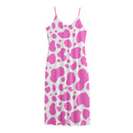 Pink And White Cow Print Jersey Midi Cami Dress