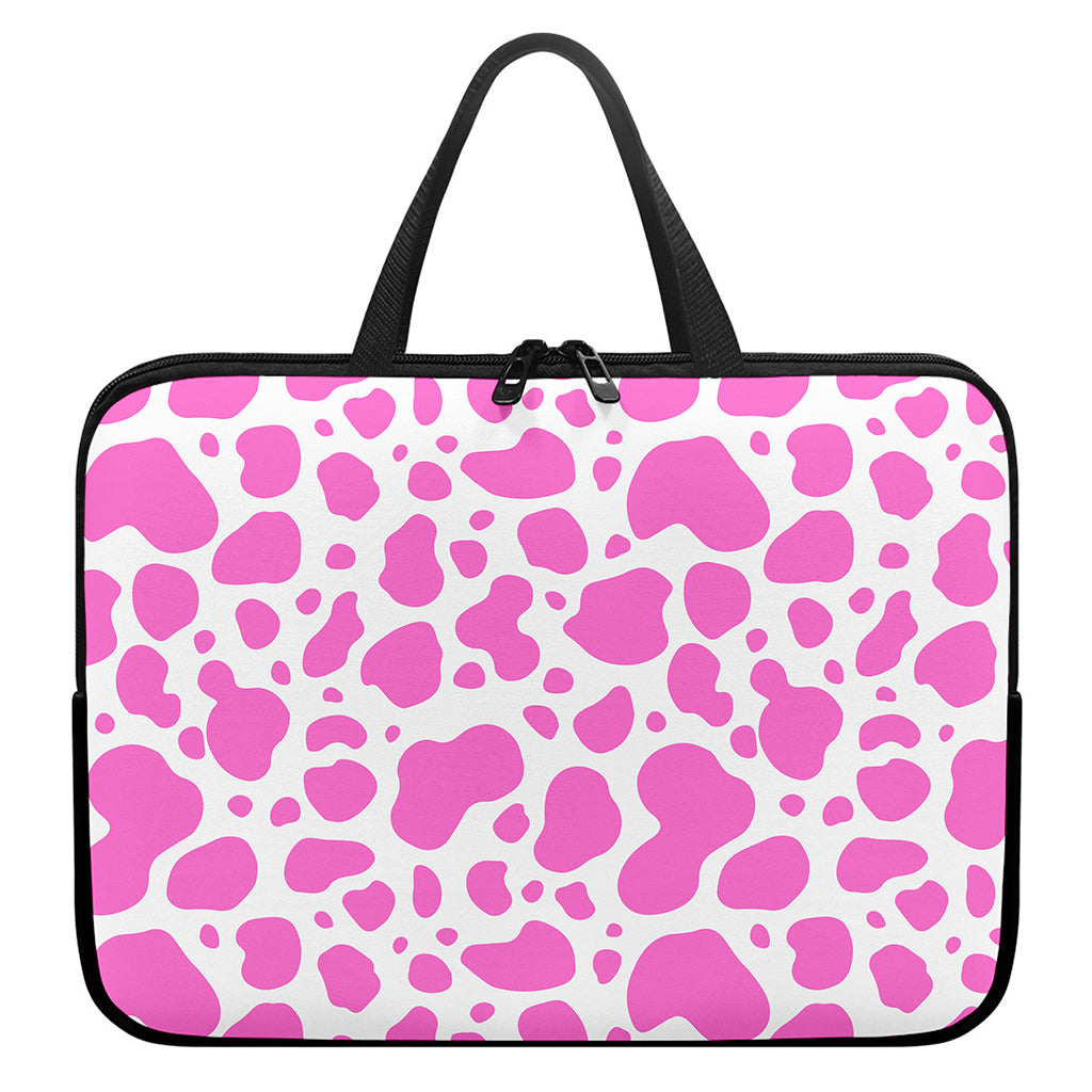 Pink And White Cow Print Laptop Sleeve With Handle