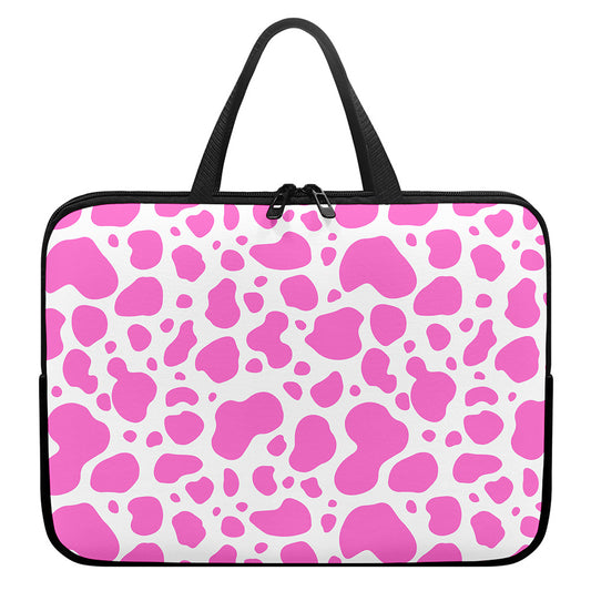 Pink And White Cow Print Laptop Sleeve With Handle