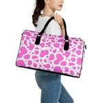 Pink And White Cow Print Leather Duffle Bag