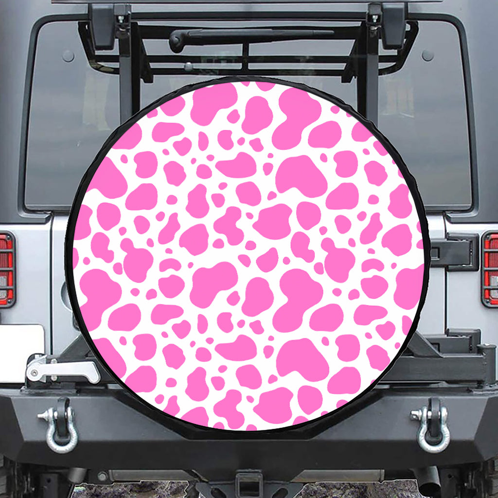 Pink And White Cow Print Leather Spare Tire Cover
