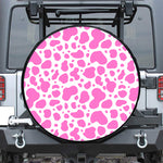 Pink And White Cow Print Leather Spare Tire Cover