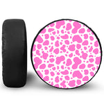 Pink And White Cow Print Leather Spare Tire Cover