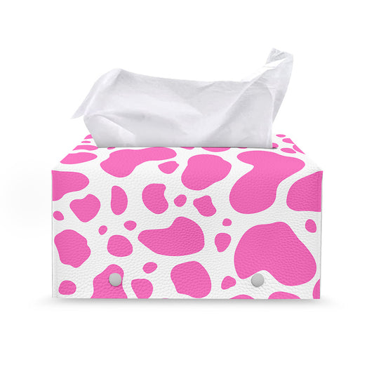 Pink And White Cow Print Leather Tissue Box Cover