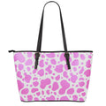 Pink And White Cow Print Leather Tote Bag With Zipper