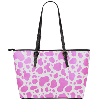 Pink And White Cow Print Leather Tote Bag