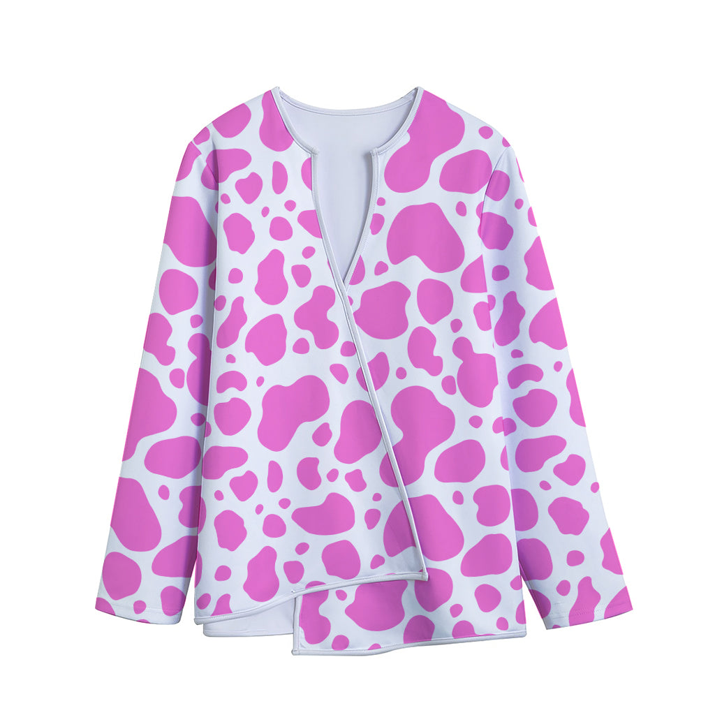 Pink And White Cow Print Long Sleeve Short Coat