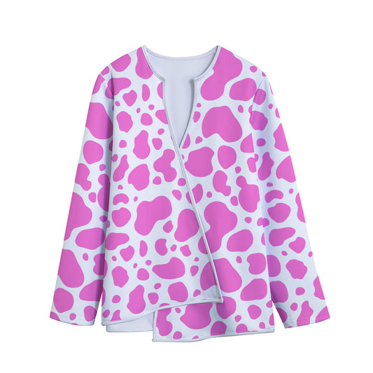 Pink And White Cow Print Long Sleeve Short Coat