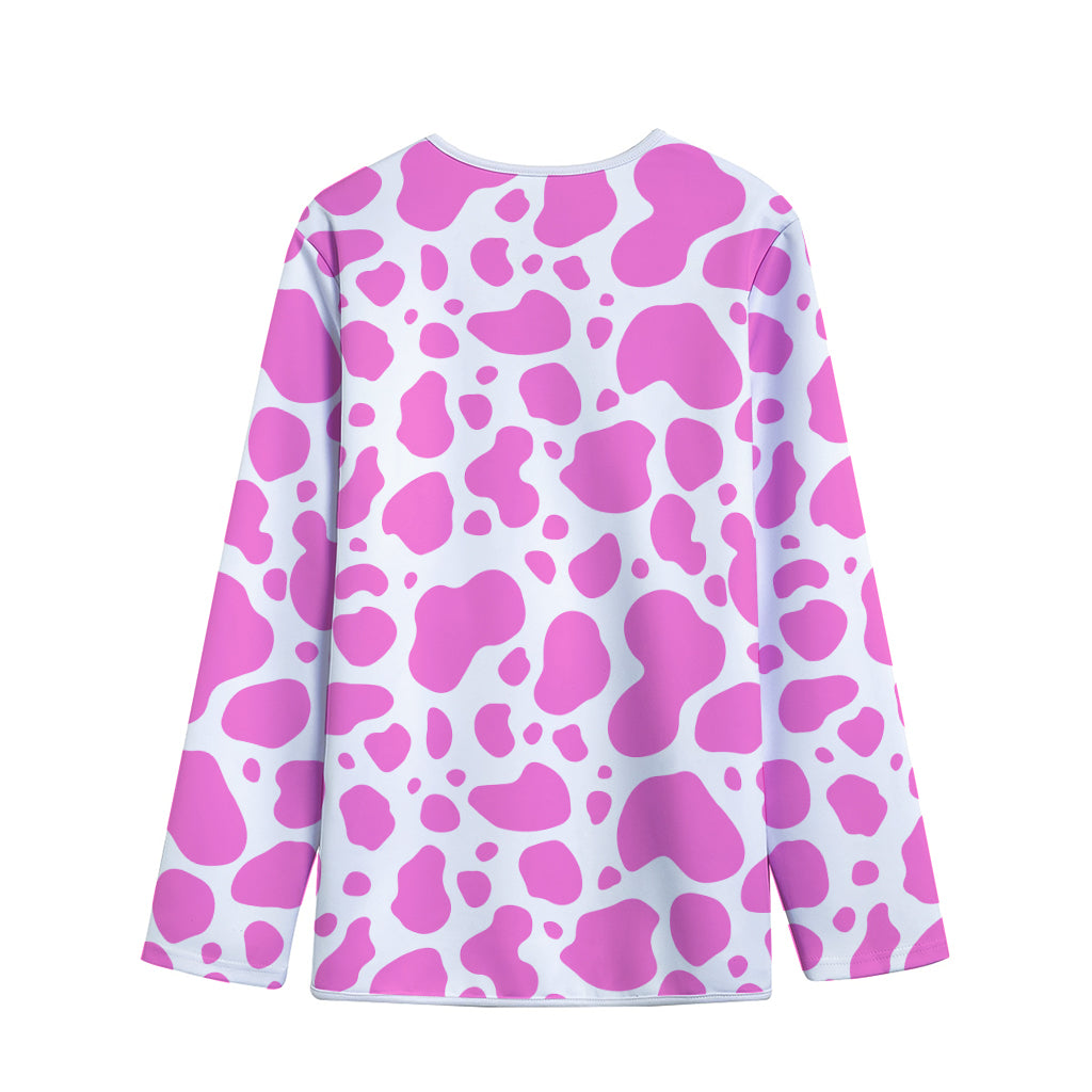 Pink And White Cow Print Long Sleeve Short Coat