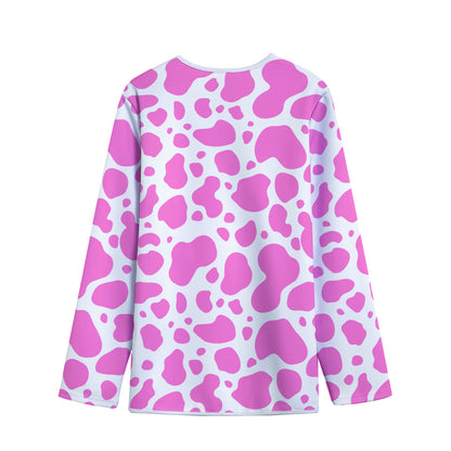 Pink And White Cow Print Long Sleeve Short Coat