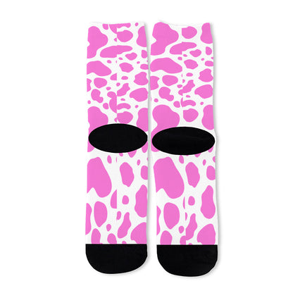 Pink And White Cow Print Long Socks