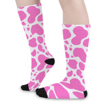 Pink And White Cow Print Long Socks