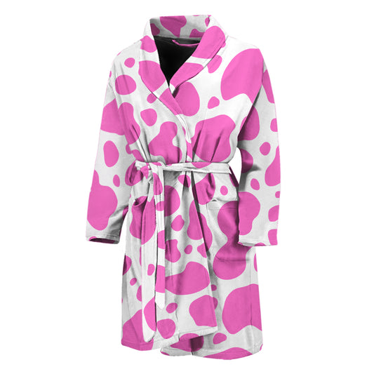 Pink And White Cow Print Men's Bathrobe
