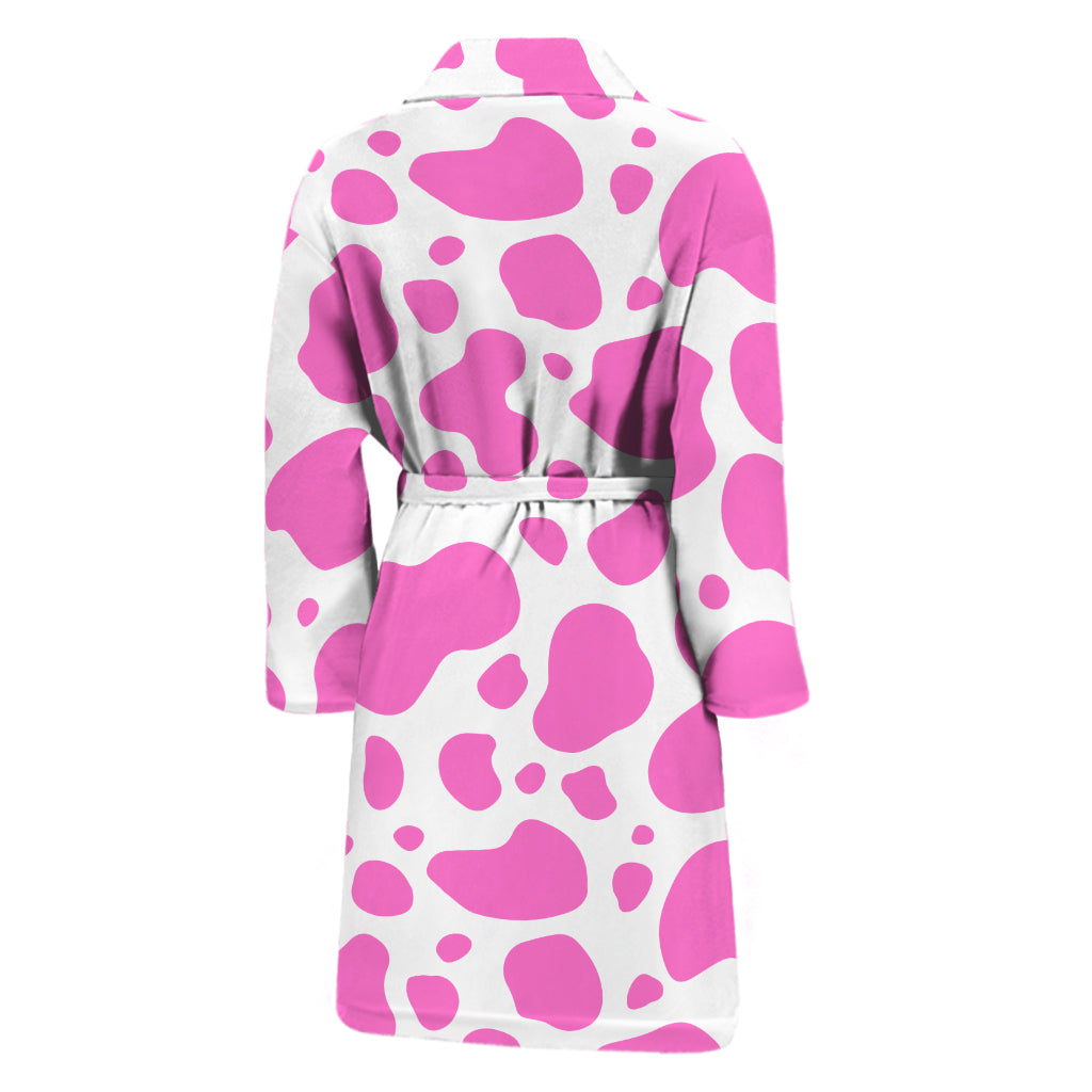 Pink And White Cow Print Men's Bathrobe