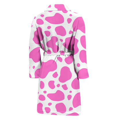 Pink And White Cow Print Men's Bathrobe