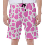 Pink And White Cow Print Men's Beach Shorts
