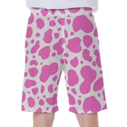 Pink And White Cow Print Men's Beach Shorts