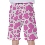 Pink And White Cow Print Men's Beach Shorts