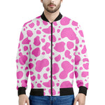 Pink And White Cow Print Men's Bomber Jacket