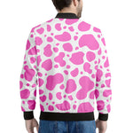 Pink And White Cow Print Men's Bomber Jacket