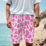 Pink And White Cow Print Men's Cargo Shorts