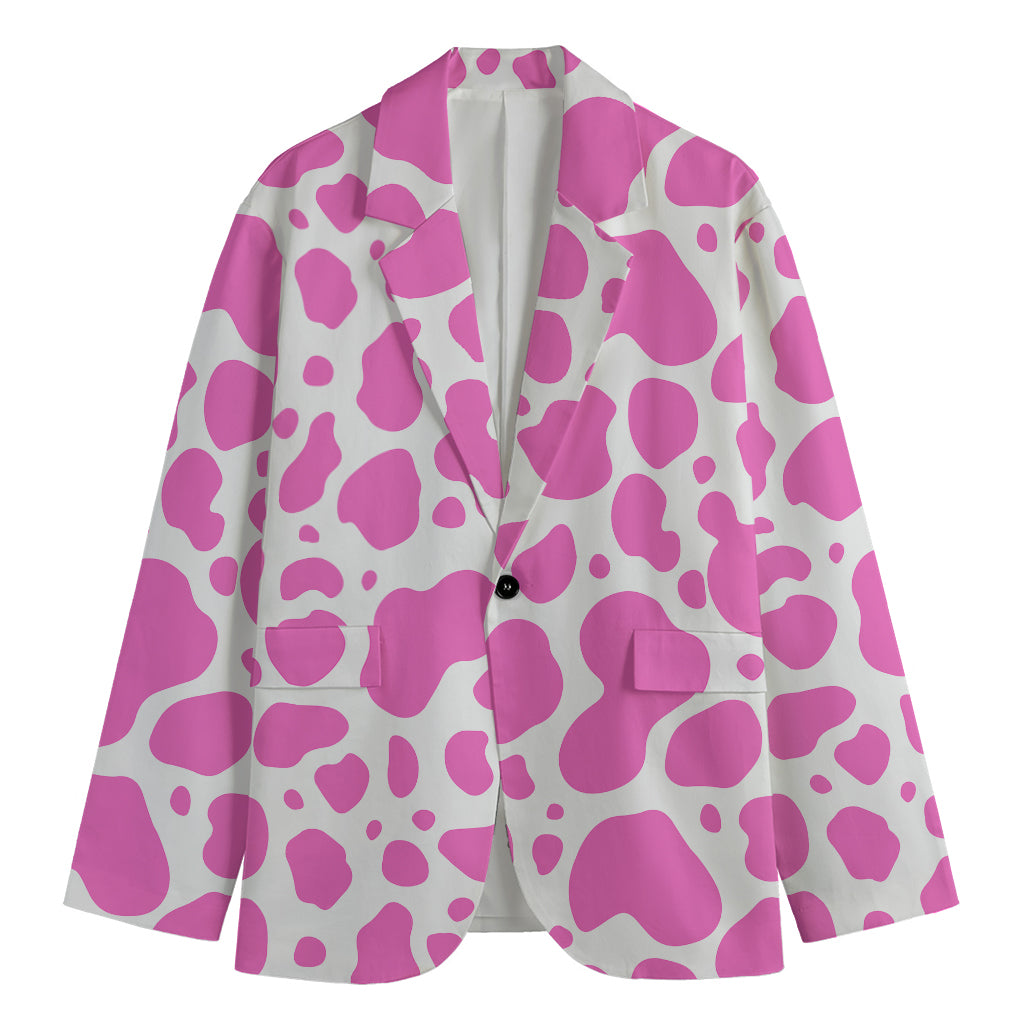 Pink And White Cow Print Men's Cotton Blazer