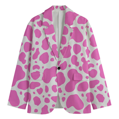 Pink And White Cow Print Men's Cotton Blazer