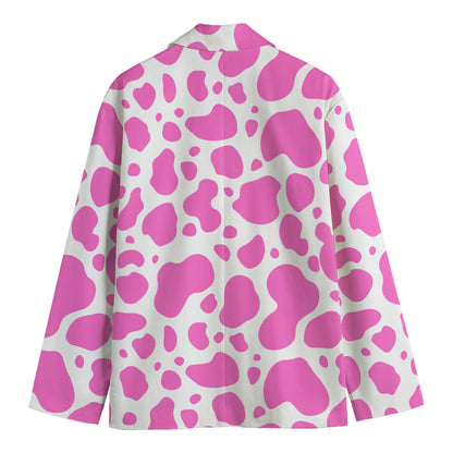 Pink And White Cow Print Men's Cotton Blazer