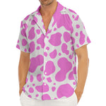 Pink And White Cow Print Men's Deep V-Neck Shirt